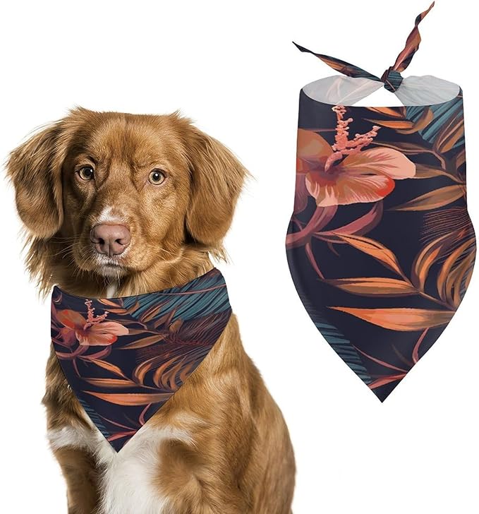 Dog Bandana Spring Pet Scarf Adjustable Triangle Tropical Flower Printing Dog Bib Washable Polyester Puppy Bandana for Small Medium Large Dogs Cat Birthday Party Supplies