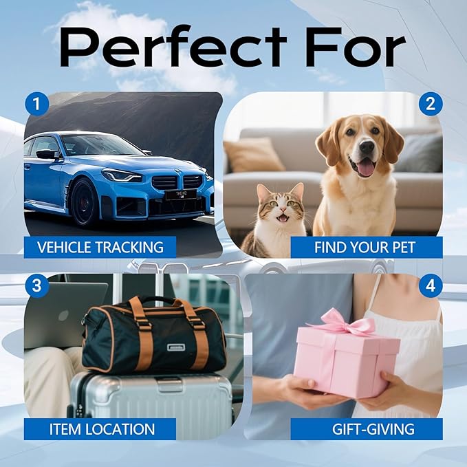 GPS Tracker for Vehicles and Cars, Real-Time Location Tracking Device, No SIM Card No Subscription, No Monthly Fee, Long Standby Waterproof Tracker for Pets, Dogs & Valuables (Android & iOS)-White
