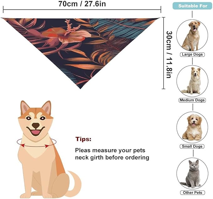 Dog Bandana Spring Pet Scarf Adjustable Triangle Tropical Flower Printing Dog Bib Washable Polyester Puppy Bandana for Small Medium Large Dogs Cat Birthday Party Supplies