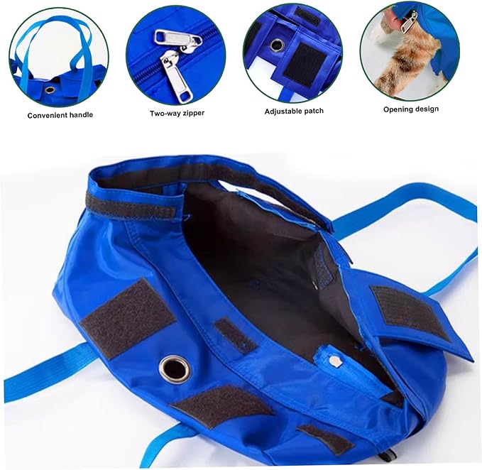 Cat Restraint Bag, Comfort Adjustable Nylon Cat Nail Trimming Restraint with Handle, Anti-Bite & Anti-Scratch for Home, Pet Shop, Travel, Small