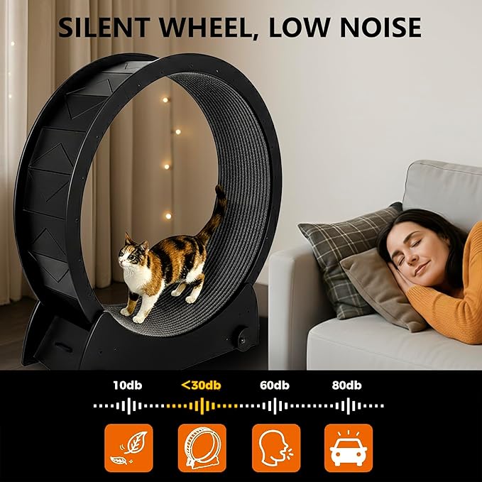Portable Cat Running Wheel for Indoor Cats 44" Large XL 12" Wide, Cat Treadmill, Wheel with Carpeted Runway for Kitty’s Longer Life, Moveable Safe & Stable Design.