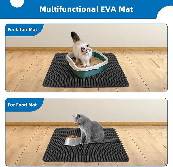 Cat Litter Mat for Indoor Cats Eva Double-Layer Litter Box Mat Washable for Easy Cleaning Cat Rug Collects Litter and Prevents Liquid Leakage (Gray, 23.6×15.7inch)