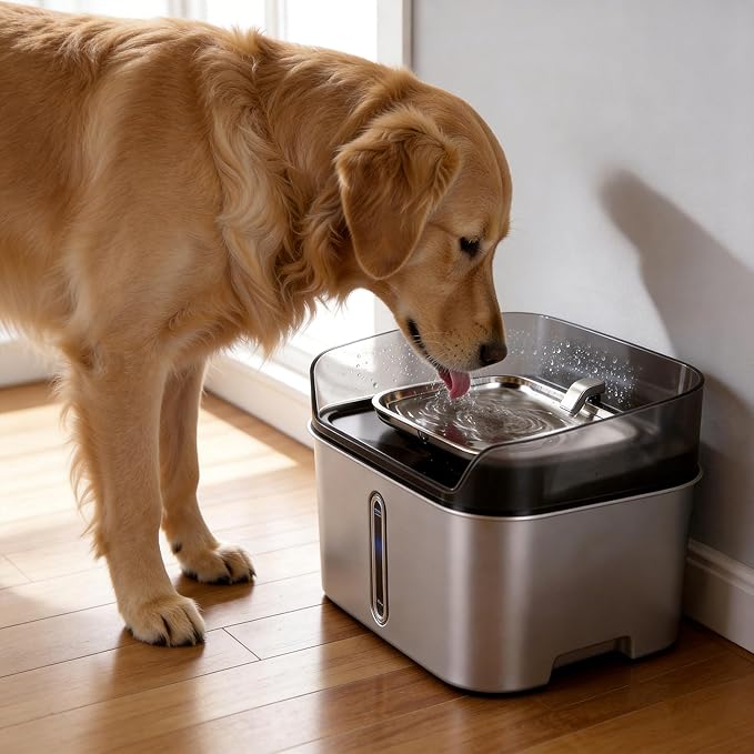 No Spill Dog Water Fountain Stainless Steel for Large Dogs, 8L/2.1Gal Ultra Quiet Pet Water Fountain for Cats Dogs Indoor, Automatic Dog Water Bowl Dispenser for Large to Medium Multiple Pets