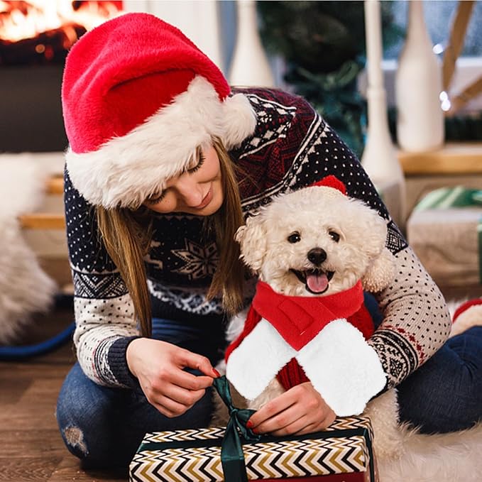 Pet Christmas Hat and Dog Scarf Set, Soft Warm Xmas Costume Accessories for Cats and Dogs, Holiday Party Supplies for Pets