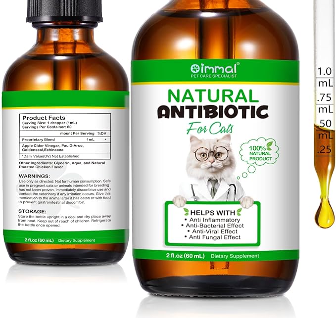 Antibiotics for Cats - Natural Cat Antibiotic Liquid Drops, Supports Immune & Allergy Relief, Cat Multivitamin UTI Drops Helps Immune System, Chicken Flavour, 2 Fl Oz