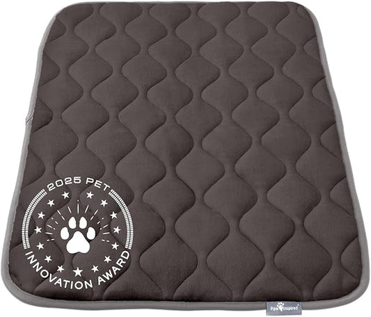 Paw Inspired Washable Padded Crate Mats for Dogs | 35” x 22” Pad, Fits 36-inch Kennels | Leakproof, Plush Pet Beds (Gray)
