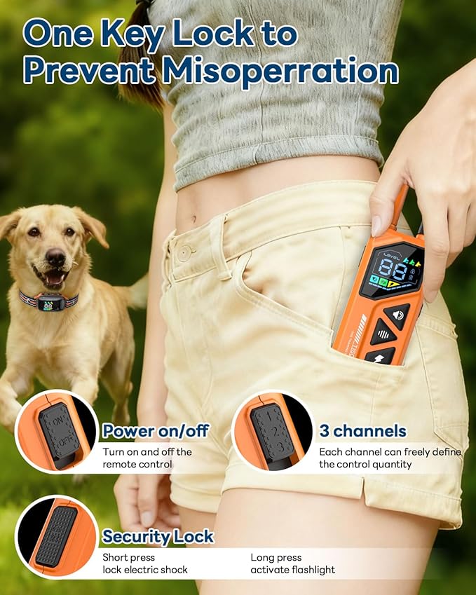 Dog Shock Collar - 3300FT Dog Training Collar with Remote, IPX7 Waterproof Electric Dog Collar with 4 Training Modes, Security Lock, Rechargeable E-Collar for Small Medium Large Dogs (Orange)