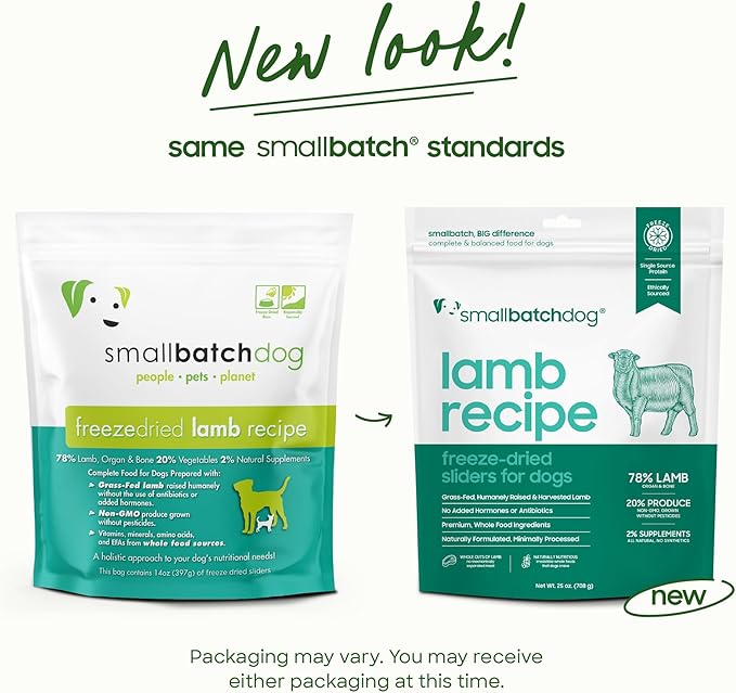 smallbatch Pets Freeze Dried Raw Dog Food, Lamb Recipe, 14 oz, Organic High Protein Dog Food, Grain Free, Made in The USA, Humanely Raised Meat, Single Protein, for Picky Eaters, Hydrate & Serve