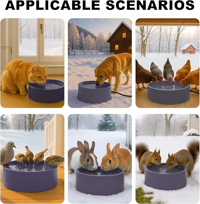 Pet Heated Bowl for Dog,Cat Warming Water Bowl with Chew Resistant Power Cord, Outdoor Waterproof Smart Uniform Heating for Small Animals Bird Chicken Rabbit Duck (108 fl oz, Purple)