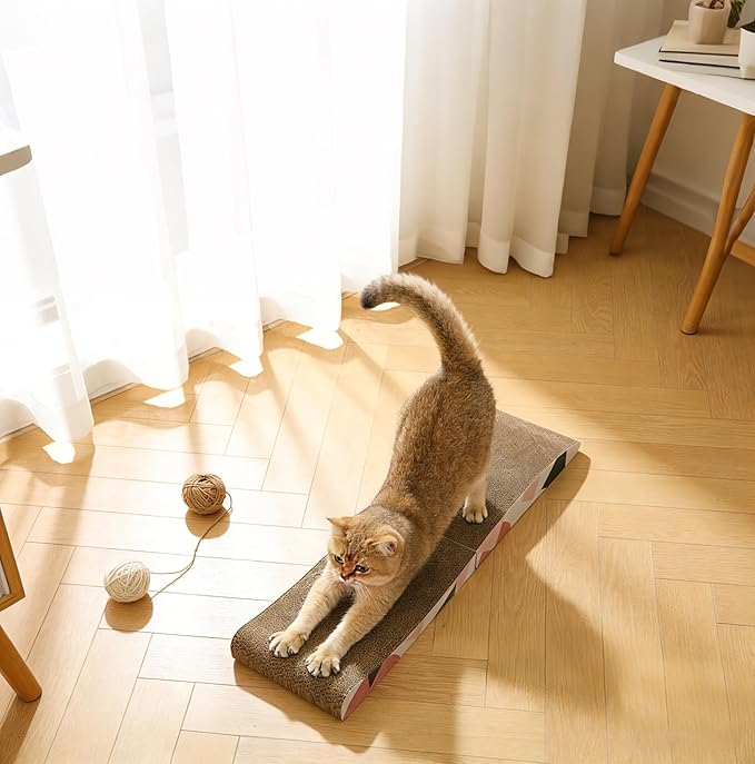 90° Foldable Double-Sided Textured Wave Curve Design, Large Size Cat Scratching Pad for Indoor Cats and Kittens, Easy for Cats to Scratch, Corrugated Cardboard Cat Scratcher Board
