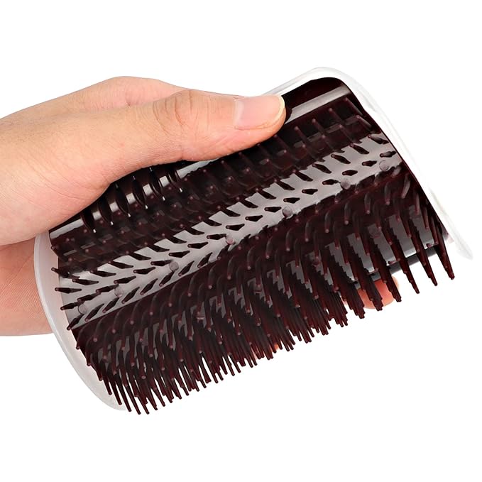 Cat Self Groomer Brush, Plastic Massage Comb with Soft Cat Corner Scratcher 12.6x8.3cm - Easy Mount Wall Scratcher, Removes Loose Hair, Perfect for Cats Grooming and Play (Coffee)
