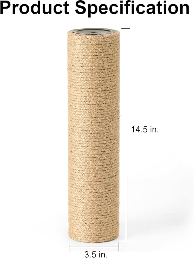 FUKUMARU 2 Pack Scratching Post Replacement, 3.5 X 14.5 Inch Natural Jute Rope Scratching Post Refill with M8 Screws