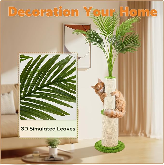 70.9inch Tall Cat Scratching Post,Artificial Areca Palm Tree Cat Scratcher with Sisal Rope,Extra-Large Scratching Post for Indoor Large Adult Cats,Faux Tree for Home Decoration