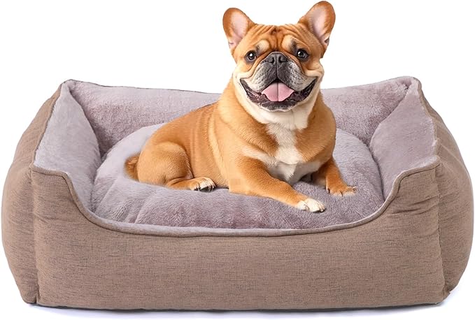 Makigued Rectangle Dog Bed for Medium Size Dog with Removable Washable Cover Pet Bed with Bolster Sides Non-Slip Bottom Pet Sofa Waterproof Lining Durable Pet Cuddler, Light Brown, 29x 23x 7.1 in