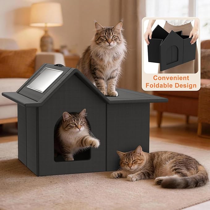 Outdoor Cat House, Weatherproof Pet Shelter for Cats, Durable Cat Bed for Outdoor Indoor, Easy Assembly