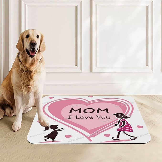 Pet Feeding Mat for Dogs Cats Happy Mother's Day Floral Gift for Mom Ge Absorbent Dog Food Mat Non-Slip Waterproof Placemat Quick Dry Pet Supplies Bowl Mats
