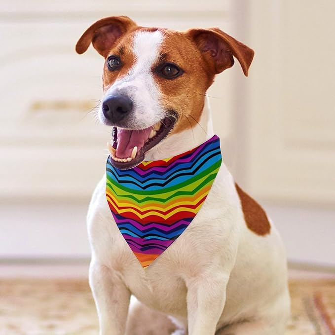 Dog Bandana Spring Pet Scarf Adjustable Triangle Gay Pride Rainbow Pattern1 Printing Dog Bib Washable Polyester Puppy Bandana for Small Medium Large Dogs Cat Birthday Party Supplies