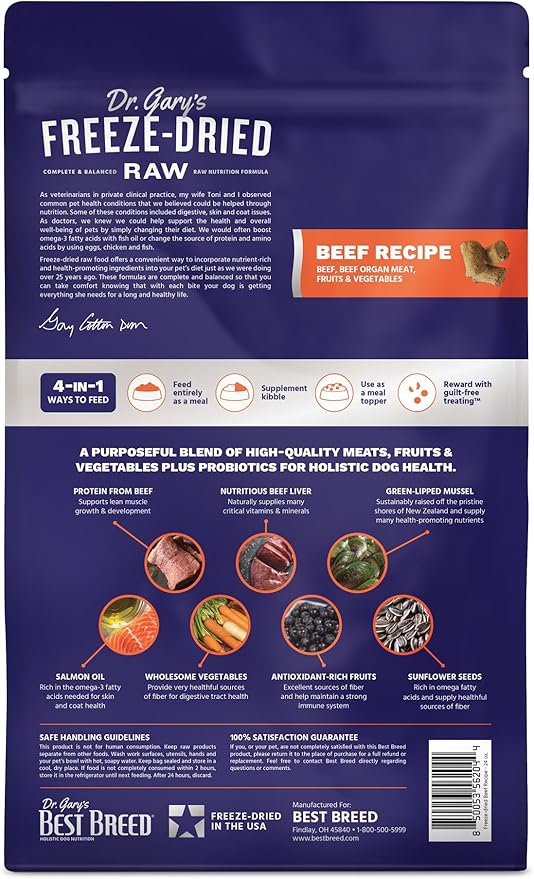 Dr. Gary's Best Breed Freeze-Dried Raw Food, Topper and Treat: Beef Recipe - 24 oz.
