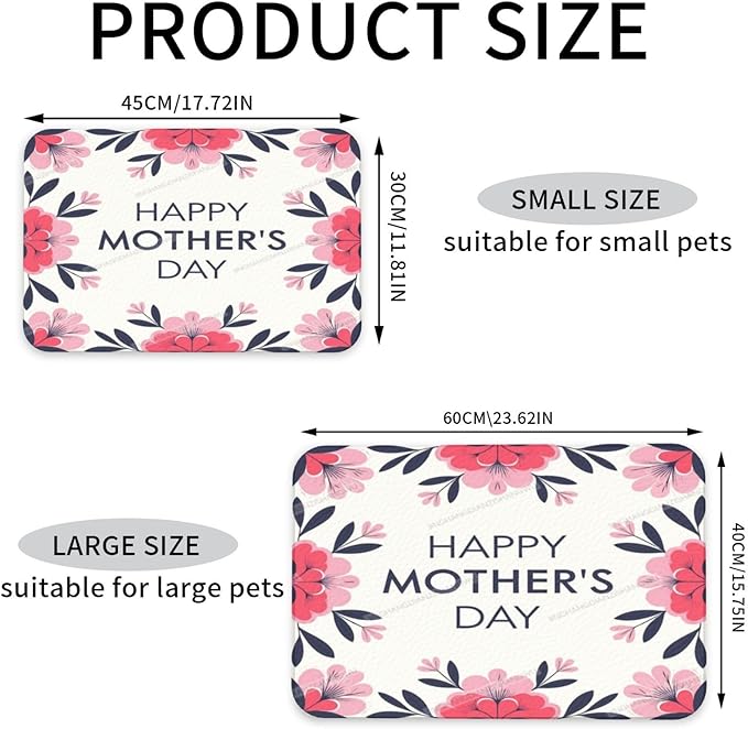Dog Food Mats for Floors Happy Mother's Day Floral Gift for Mom Jg Absorbent Pet Cat Food Mat Quick Dry Dog Bowl Mats Water Pet Supplies 18X12In