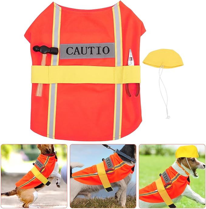 Wear-Resistant Engineer Dog Costume Puppy Clothes Decorative Orange Polyester L Size Festive Pet Supply