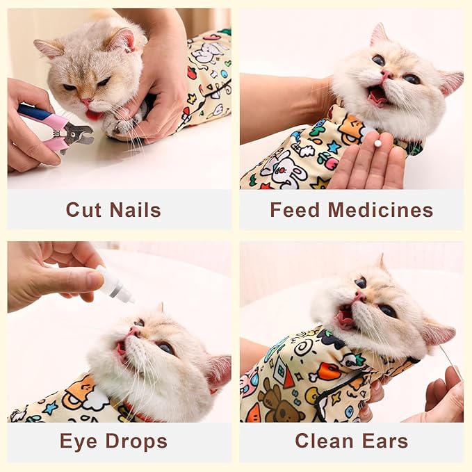 Cat Nail Trimming Wrap, Calming Cat Restraint Bag, Swaddle Grooming Wrap Claw Care (S)