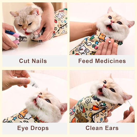 Cat Nail Trimming Wrap, Calming Cat Restraint Bag, Swaddle Grooming Wrap Claw Care (S)