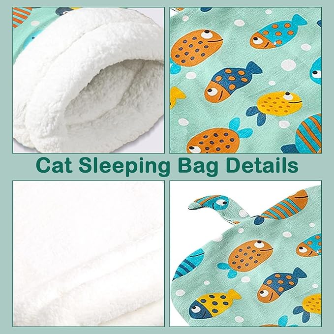 Cozy Cat Sleeping Bag, Cat Sleeping Bag for Indoor Cats, 360°Warm Cat Nap Sleeping Bag, Soft Plush Cat Sack Bed, Large Sleeping Bag for Cats up to 7.5Kg/16Lbs-Green