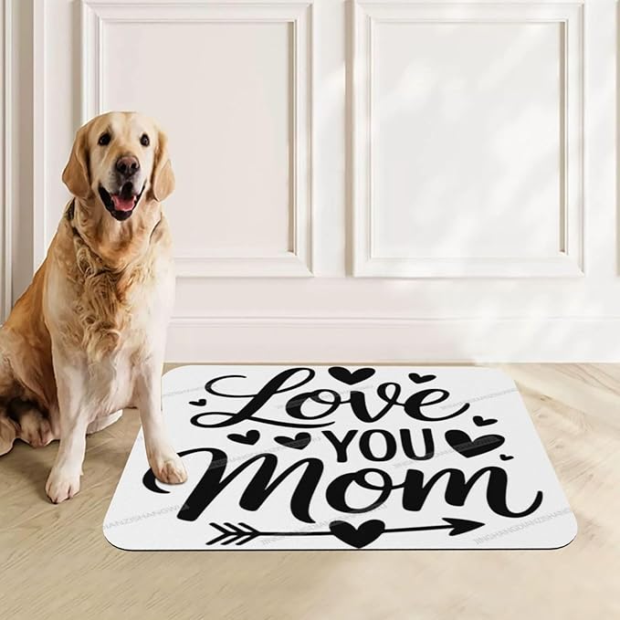 Pet Feeding Mat Happy Mother's Day Floral Gift for Mom Jj Dog Food Mat for Food Water No Stains Quick Dry Dispenser Cat Bowl Mats Messy Drinkers 18X12In