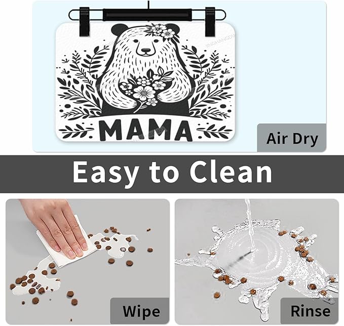 Pet Feeding Mats with Residue Collection Cute Mama Happy Mother's Day Floral Gift for Mom Ce Waterproof Dog Cat Bowl Mat 24x16In with Prevent Water Food Spills