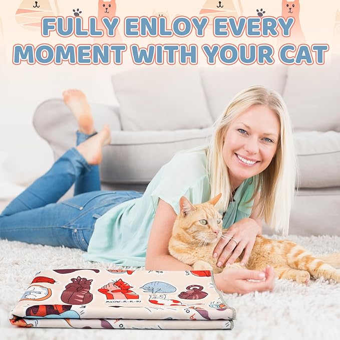 27.6" Cat Grooming Wrap for Cutting Nails, Cat Pattern Self-Adherent Fabric Wrap for Cats, Anti-Scratch Anti-Escape Multifunctional Cat Swaddle Tool for Teeth Brushing, Ear Cleaning