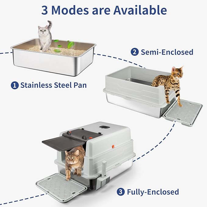 XXXL Stainless Steel Litter Box with Lid, Extra Large 28" L x 20" W x 17" H Enclosed Metal Cat Litter Box with Litter Scoop & Foot Pedal, Odor Control for Big Cats, Multiple Cats (Light Grey)