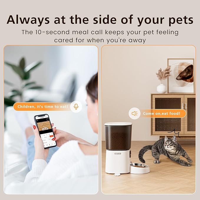 Automatic Cat Feeder with Camera, 4L WiFi Smart Pet Feeder with APP Control, 1080P HD Video, Night Vision,Voice Call, Motion Detection, Dual Power Supply, Stainless Steel Bowl,Supports 5GHz/2.4GHz