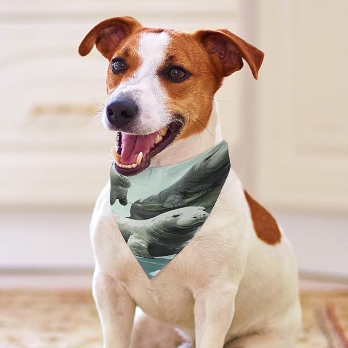 Dog Bandana Spring Pet Scarf Adjustable Triangle Rabbits Manatees Printing Dog Bib Washable Polyester Puppy Bandana for Small Medium Large Dogs Cat Birthday Party Supplies