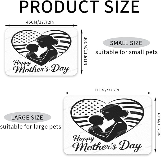 Non Slip Mat for Dog Pet Cat Dog Food Mats Happy Mother's Day Floral Gift for Mom Ik Water Bowl Mat Quick Dry Absorbent Cat Feeding Mats 18X12In