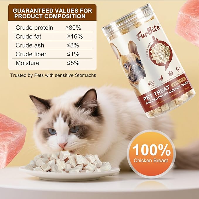 Freeze Dried Chicken Breast Treats for Dogs and Cats, Pet Training Dehydrated Snack for Dogs,Natural Single Ingredient High Protein Chickens Breast Snacks,Jerky Chews for Dog