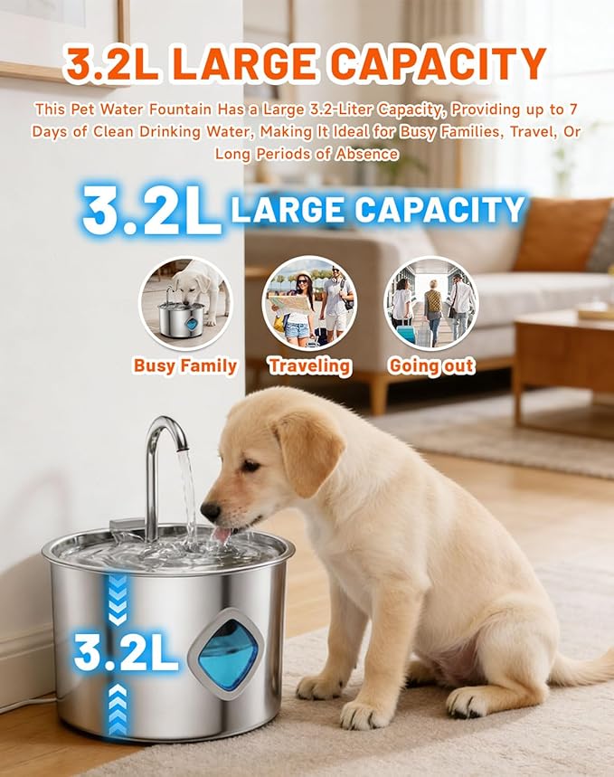 Vetiflow - Set It Once - Fresh Water 24/7, 100% Safe for All Dogs, Vetiflow Dog Bowl with Always Clean, Never Slimy, 108 Oz Vetiflow Water Fountain, Vetiflow Water Bowl (2filter + 2cotton)