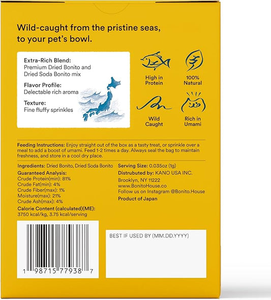 Meal Topper Bonito Flakes for Cats & Dogs – 100% Wild-Caught, High-Protein, All-Natural Topper – No Additive, Grain-Free – Extra Rich Blend – 10 Bags Total, 0.7oz