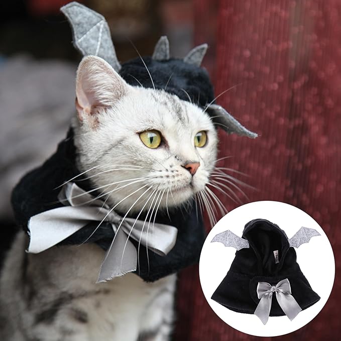 DOITOOL Dog Cloak Hoodie for Pets Cotton Bat Wing Hooded Costume Black Neck Circumference 30cm Christmas Dog Clothes and Puppies Pet Supplies Apparel