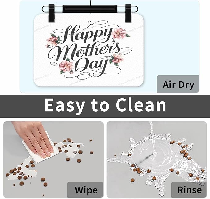 Pet Feeding Mat Happy Mother's Day Floral Gift Mom Js Dog Food Mat for Food Water No Stains Quick Dry Dispenser Cat Bowl Mats for Messy Drinkers 24x16In