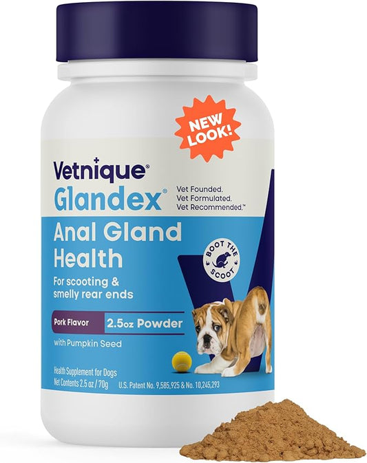 Glandex Dog Fiber Supplement Powder for Anal Glands with Pumpkin, Digestive Enzymes & Probiotics - Vet Recommended (Regular or Advanced Strength) - Boot The Scoot (2.5 oz, Pork Liver)