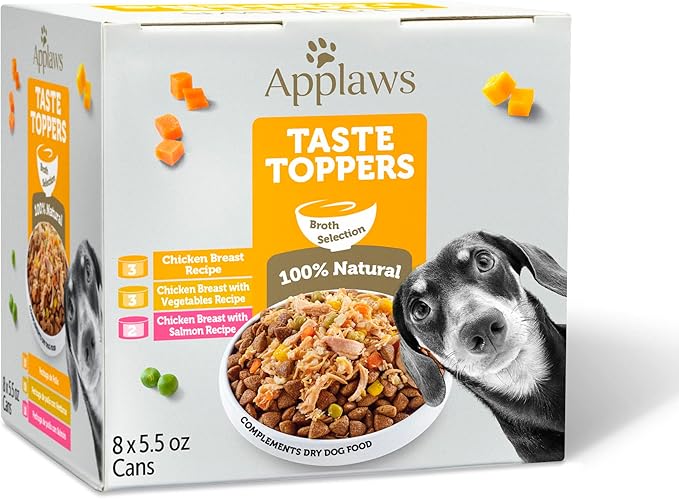 Applaws Taste Toppers, Grain-Free Dog Food Topper, Limited Ingredient, Variety Selection in Broth (8 x 5.5oz Cans)