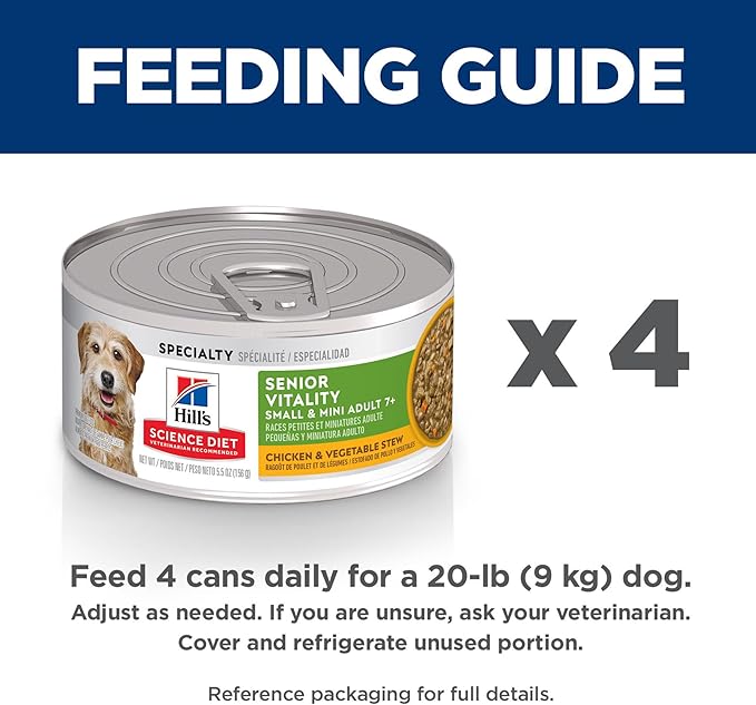 Hill's Science Diet Senior Vitality Adult 7+ Small & Mini Breeds Wet Dog Food, Salmon & Vegetable Stew, 5.5 oz. Cans, 24-Pack