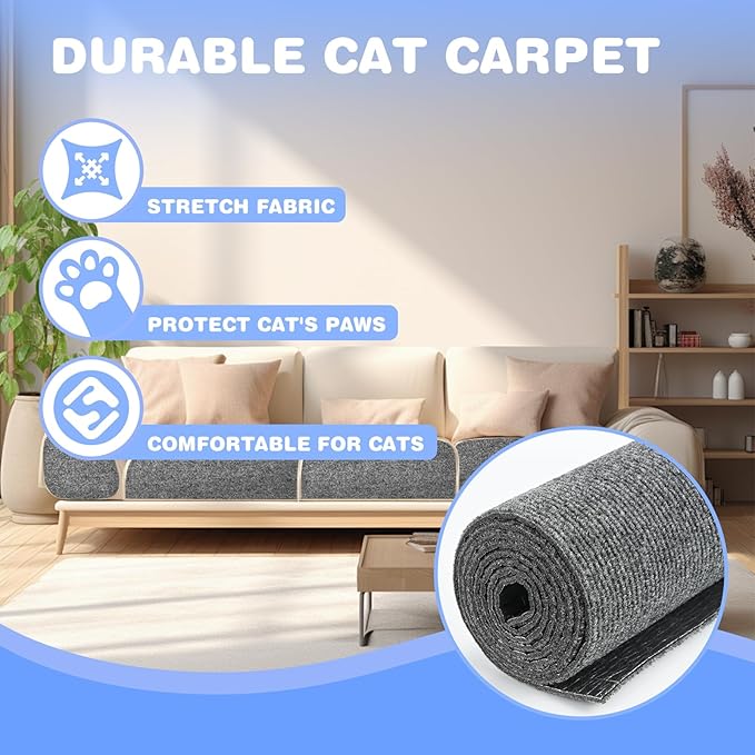 Cat Scratching Mat 78.7"x15.8" Self-Adhesive Cat Furniture Protector, Climbing Cat Scratch Pad for Cat Tree, Sofa, Wall, and Furniture DIY Protection (Dark Gray)