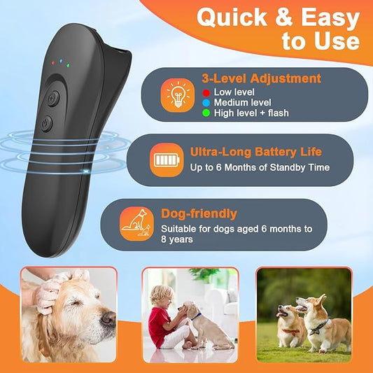 Dog Bark Deterrent Device,Anti-Barking Device,Up to 15Ft Long Range & Rechargeable Bark Control,Stop Barking Dog Devices,Safe for Dogs Training,Indoor & Outdoor(Black)