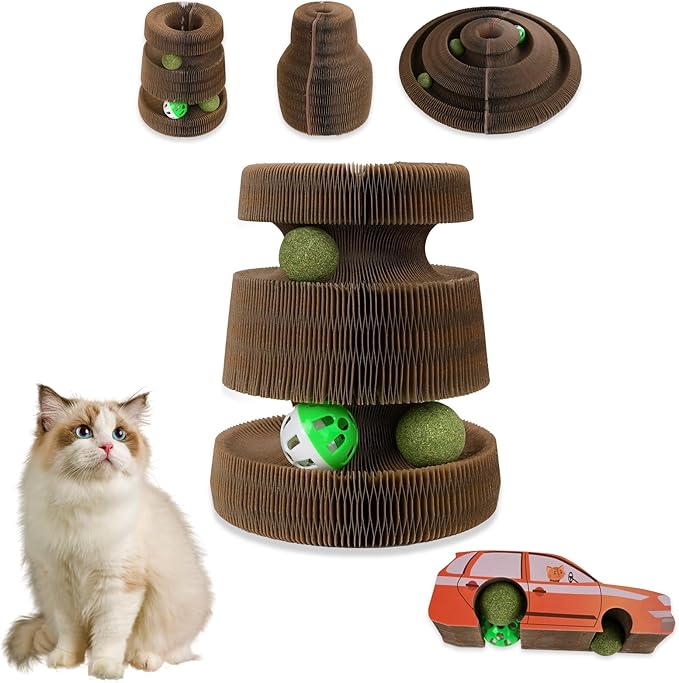 Cat Toys for Bored Indoor Adult Cats, Magic Organ Scratching Board, Reversible Interactive Toy Scratching with Catnip Ball, Cardboard,Kitten Scratcher Pads(1PC)