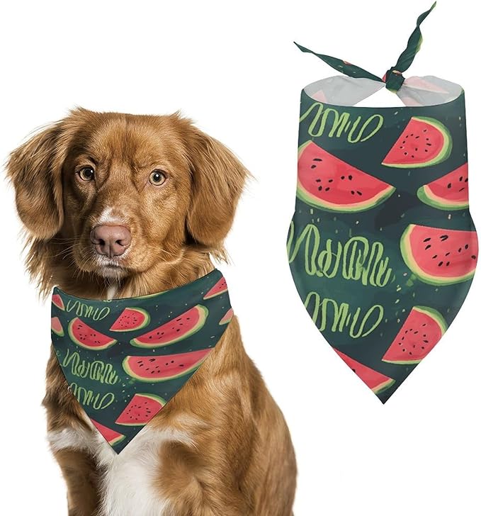 Dog Bandana Spring Pet Scarf Adjustable Triangle One in A Melon Printing Dog Bib Washable Polyester Puppy Bandana for Small Medium Large Dogs Cat Birthday Party Supplies