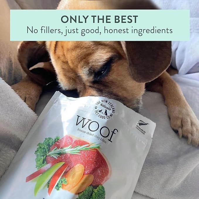 The New Zealand Natural Pet Food Co Woof Freeze Dried Dog Food - Beef Recipe, High Protein, Dog Food Topper & Dog Treats, All Life Stages, 1.76 oz