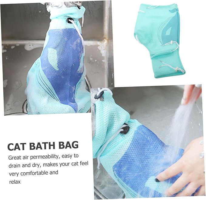 Cat Grooming Bag Multi-Functional Cat Bathing Net for Nail Trimming Ear Cleaning Nail Care Breathable Durable Material Drawstring Design Essential Pet Supply Random Style
