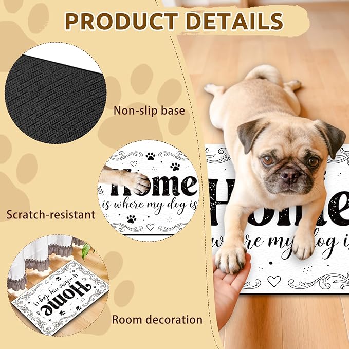 GLOBLELAND Home Prints Pet Food Mat for Floors 11.8×20 inch Home is Where My Dog is Dogs Food Mats Absorbent Dog Bowl Mat Quick Dry Dog Cat Pet Placemats Pets Supplies for Water Dispenser