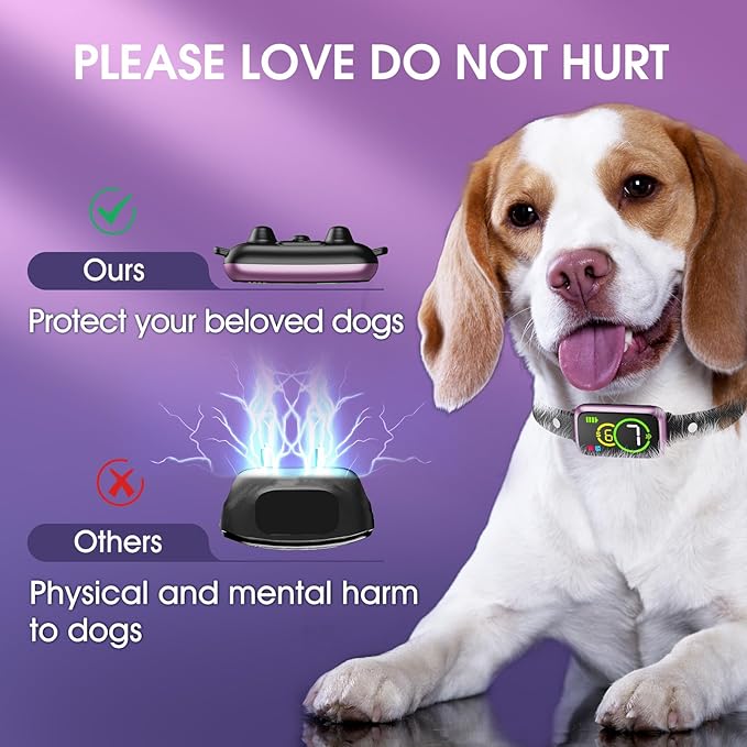 Smart Dog Bark Collar, Automatic Stop Bark Collar for Large, Medium, Small Dogs, Safe & Humane Barking Collar with Beep, Vibration & 7 Adjustable Sensitivity, Anti Barking Device IP67 Waterproof